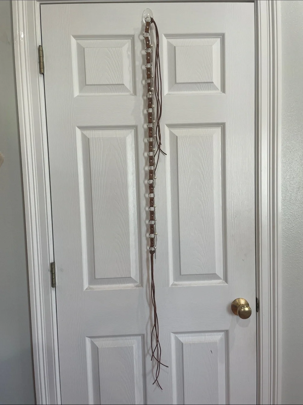 Brown Leather Link Waist Belt Pearl Chain women’s adjustable Bohemian One Size